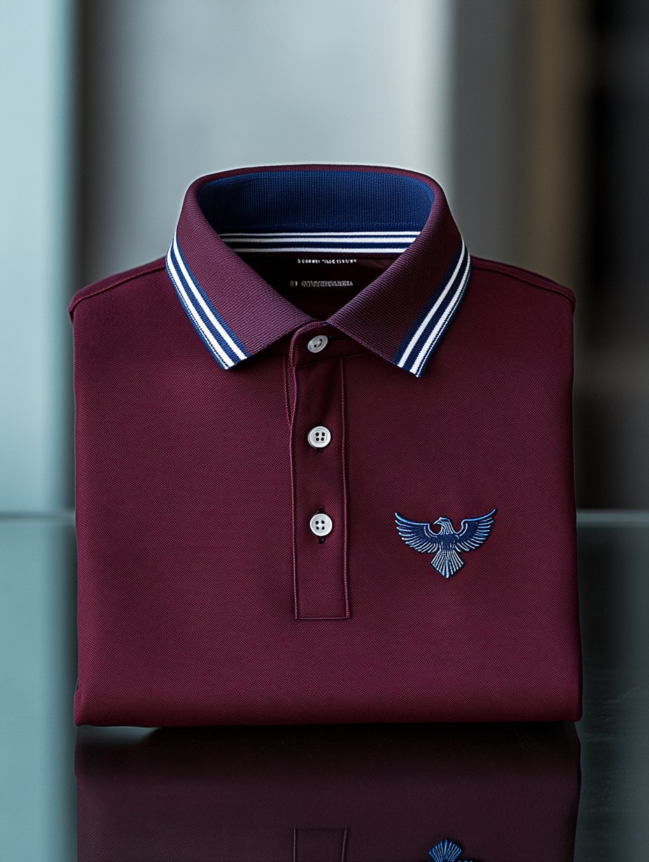 District Seven Men's Business Casual Eagle Embroidered Button-Down Short-Sleeved Polo Shirt