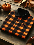 District Seven Men's Business Casual Halloween Art Button Short Sleeve Polo Shirt